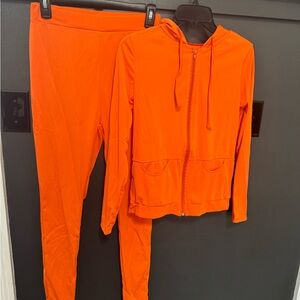 SHEIN Bright Orange Track Pants & Hoodie Set